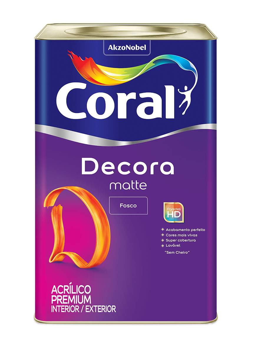 Tinta Acrílica Coral Decora Matte Premium Fosco 18L