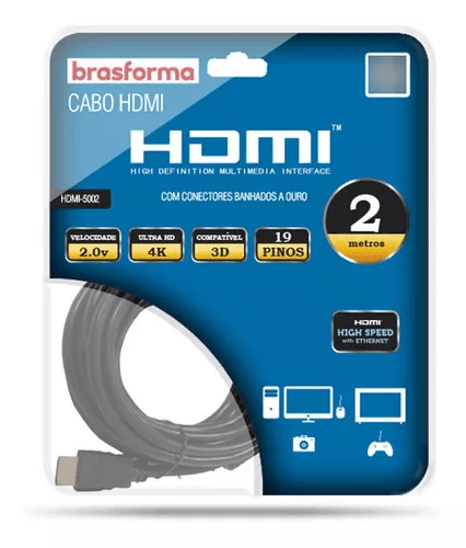 Cabo HDMI - Brasforma - 4k 10BPO -2 Metros