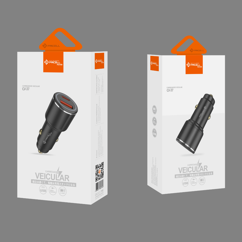 Carregador Veicular USB + Tipo-C | Pmcell