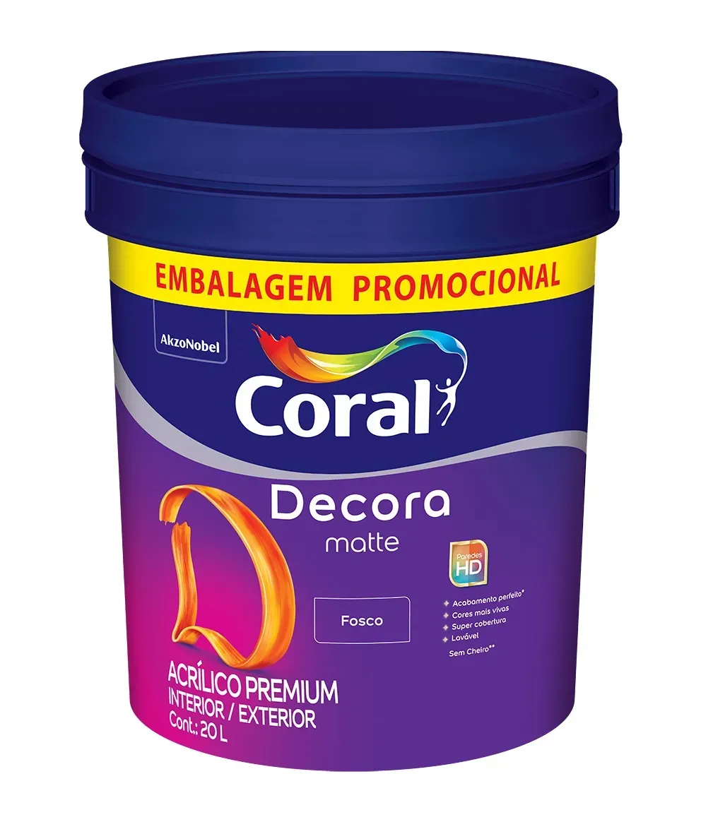 Tinta Acrílica Coral Decora Matte Premium Fosco 20L